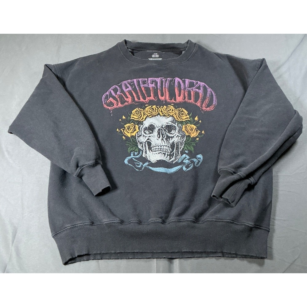 American Eagle Grateful Dead Skull Roses Graphic Sweatshirt Black Small 2023